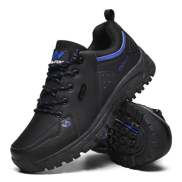 Black Leather Hiking Shoes Wear Resistant Outdoor Sport Mens Shoes Lace-Up Mens Climbing Hunting Low Cut Boots Leather Walking Shoes For Outdoor Training