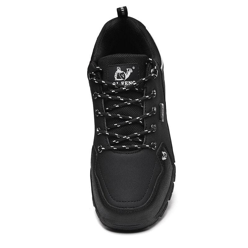 Black Leather Hiking Shoes Wear Resistant Outdoor Sport Mens Shoes Lace-Up Mens Climbing Hunting Low Cut Boots Leather Walking Shoes For Outdoor Training