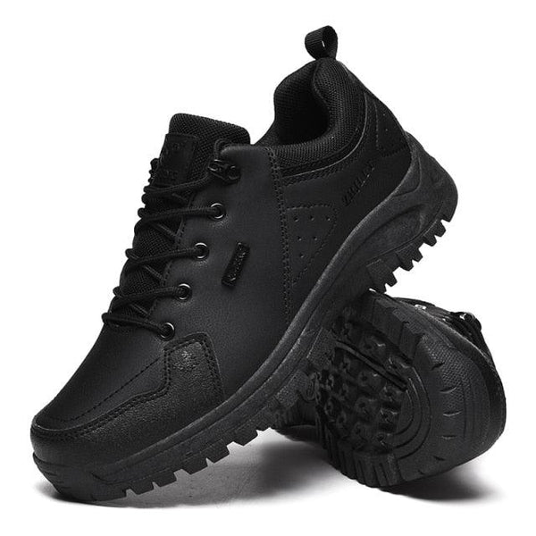Black Leather Hiking Shoes Wear Resistant Outdoor Sport Mens Shoes Lace-Up Mens Climbing Hunting Low Cut Boots Leather Walking Shoes For Outdoor Training