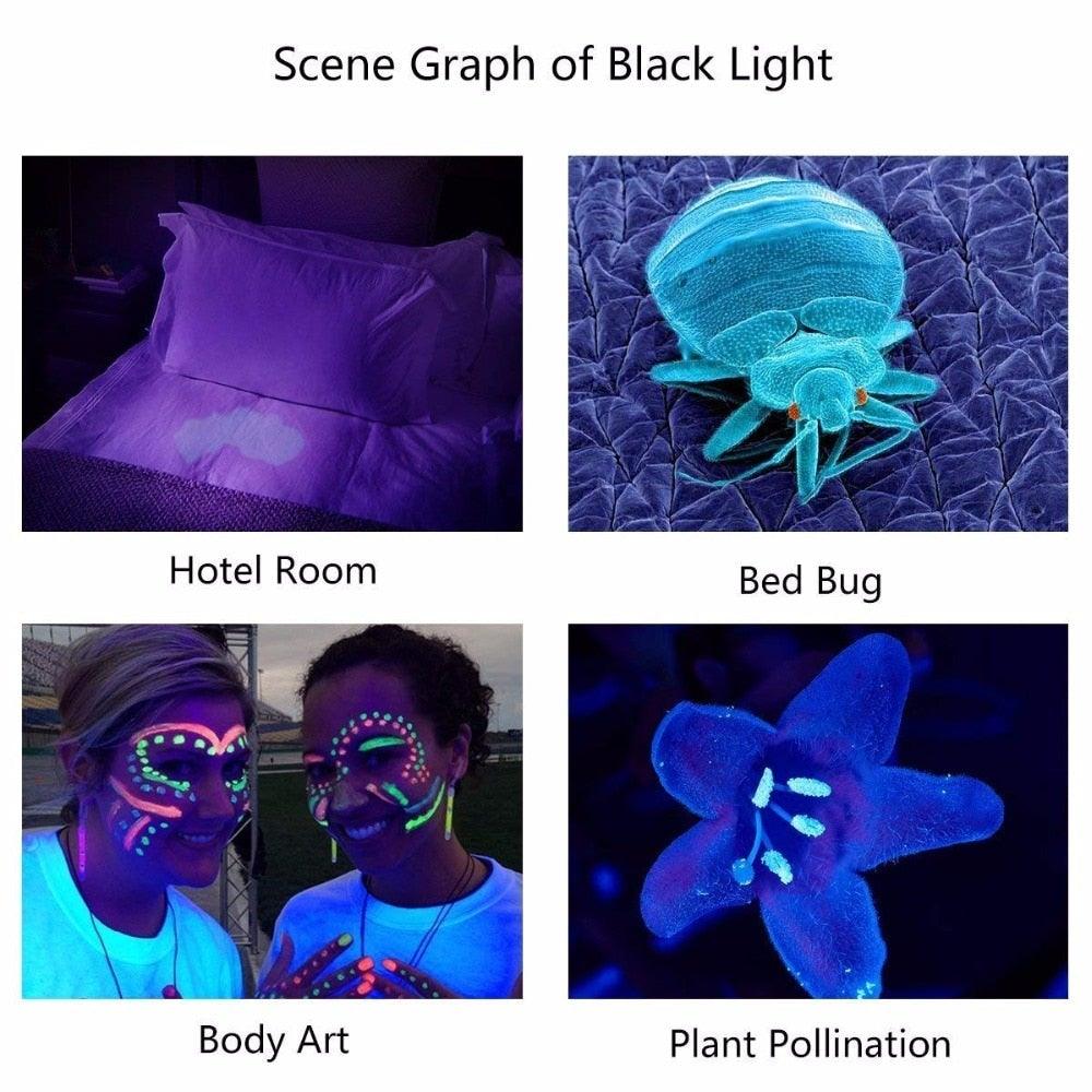 Black Light Flashlight UV Flashlight Super Bright LED Tactical Flashlights 1200 Lumen Rechargeable LED Zoomable UV Torch Waterproof Flashlight Lamp For Pet Urine Stains Detection/Camping