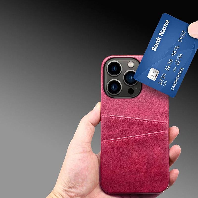 Black Luxury Men Card Holder Case for iPhone Business Classic Leather Wallet Case for iphone 12 13 14 Pro Max Phone Cover PU Leather Wallet Case with Card Pockets Back Cover