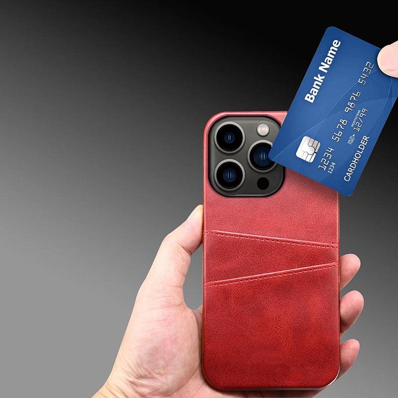 Black Luxury Men Card Holder Case for iPhone Business Classic Leather Wallet Case for iphone 12 13 14 Pro Max Phone Cover PU Leather Wallet Case with Card Pockets Back Cover