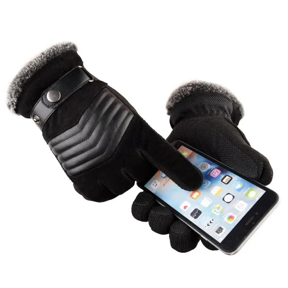 Black Men Leather Touchscreen Gloves Winter Retro Driving Comfortable Warm Gloves Elegant Design Men Fashion Outdoor Gloves Cold Weather Gloves For Cycling & Driving