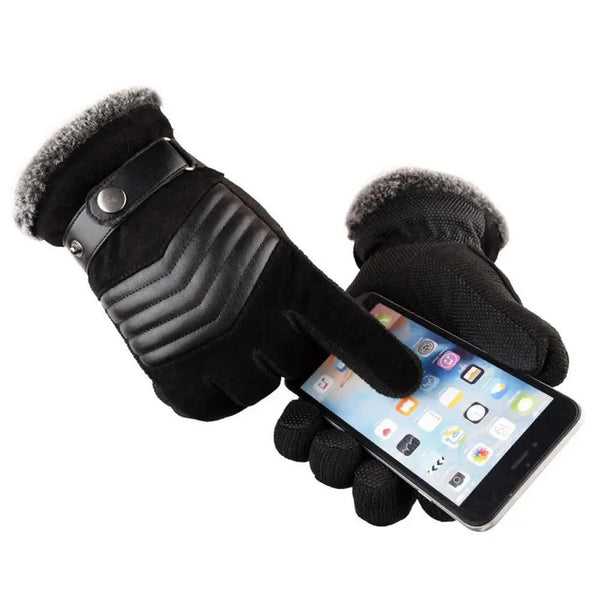 Black Men Leather Touchscreen Gloves Winter Retro Driving Comfortable Warm Gloves Elegant Design Men Fashion Outdoor Gloves Cold Weather Gloves For Cycling & Driving