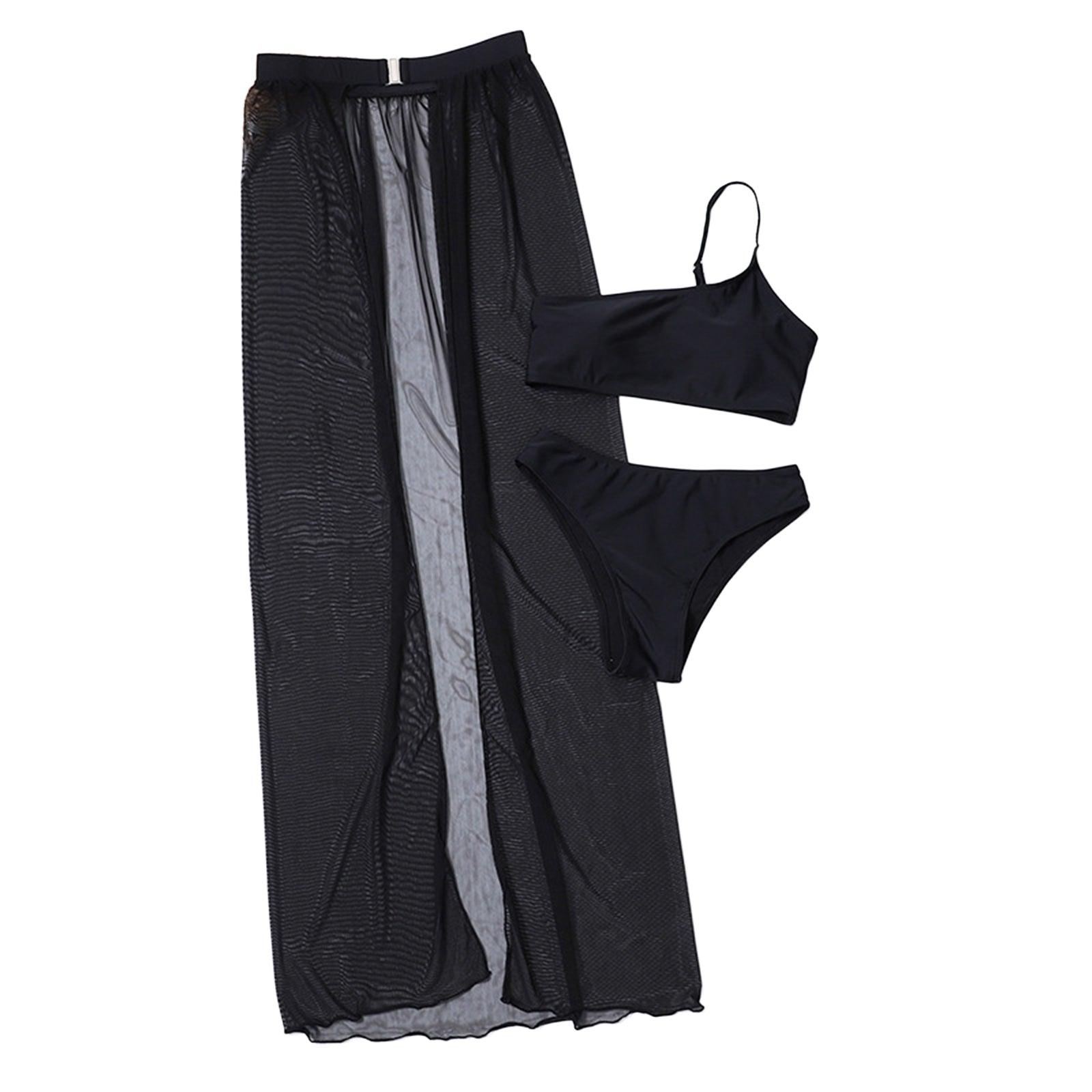 Black Mesh Bikini Cover Up Set Women Bathing Outfits Adults Solid Color One Shoulder Bikini Top  Mesh See Through Crochet Off Shoulder Crop Tops 2 Piece Bikini Swimsuit Cover-ups Beach Summer Outfits