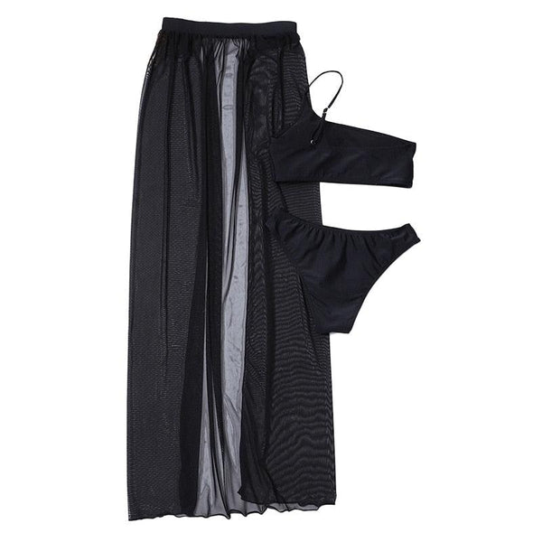 Black Mesh Bikini Cover Up Set Women Bathing Outfits Adults Solid Color One Shoulder Bikini Top  Mesh See Through Crochet Off Shoulder Crop Tops 2 Piece Bikini Swimsuit Cover-ups Beach Summer Outfits