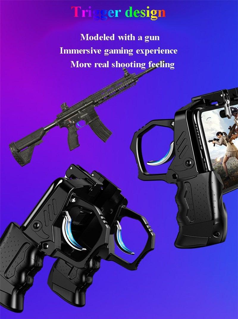 Black Metal Joystick Trigger Shooting Gamepad Portable Controller Compatible With Smartphone Gaming Mobile Phone Holder