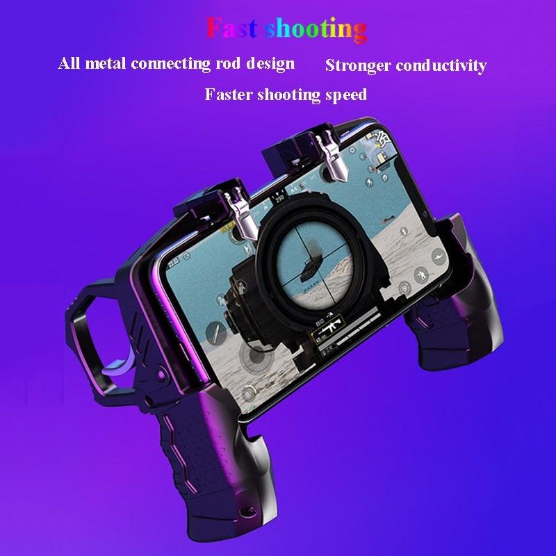Black Metal Joystick Trigger Shooting Gamepad Portable Controller Compatible With Smartphone Gaming Mobile Phone Holder