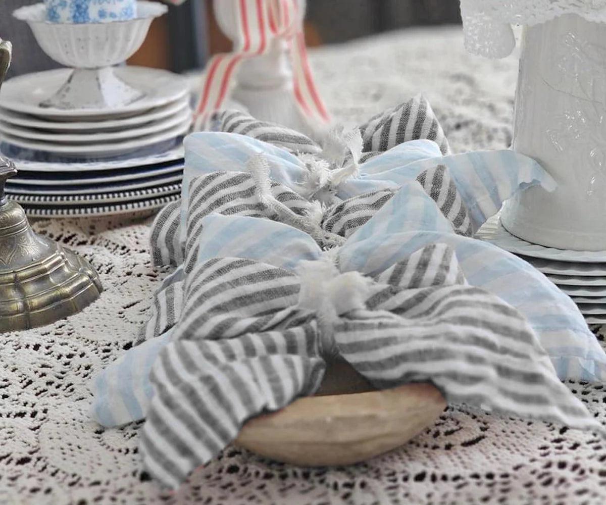 Black Pinstripe Linen Napkins - Set of 4, 8 & More