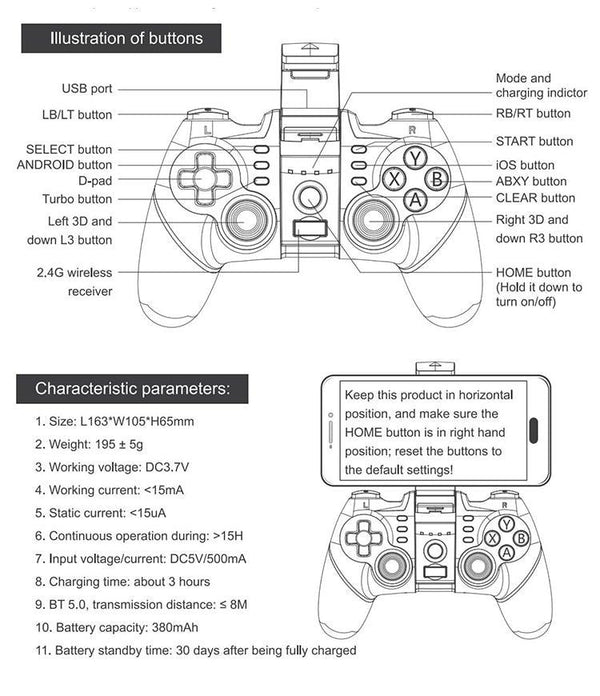 Black Portable 2.4G Wireless Bluetooth Mobile Trigger Joystick Game Console Controller Compatible With PC Laptop Tablets