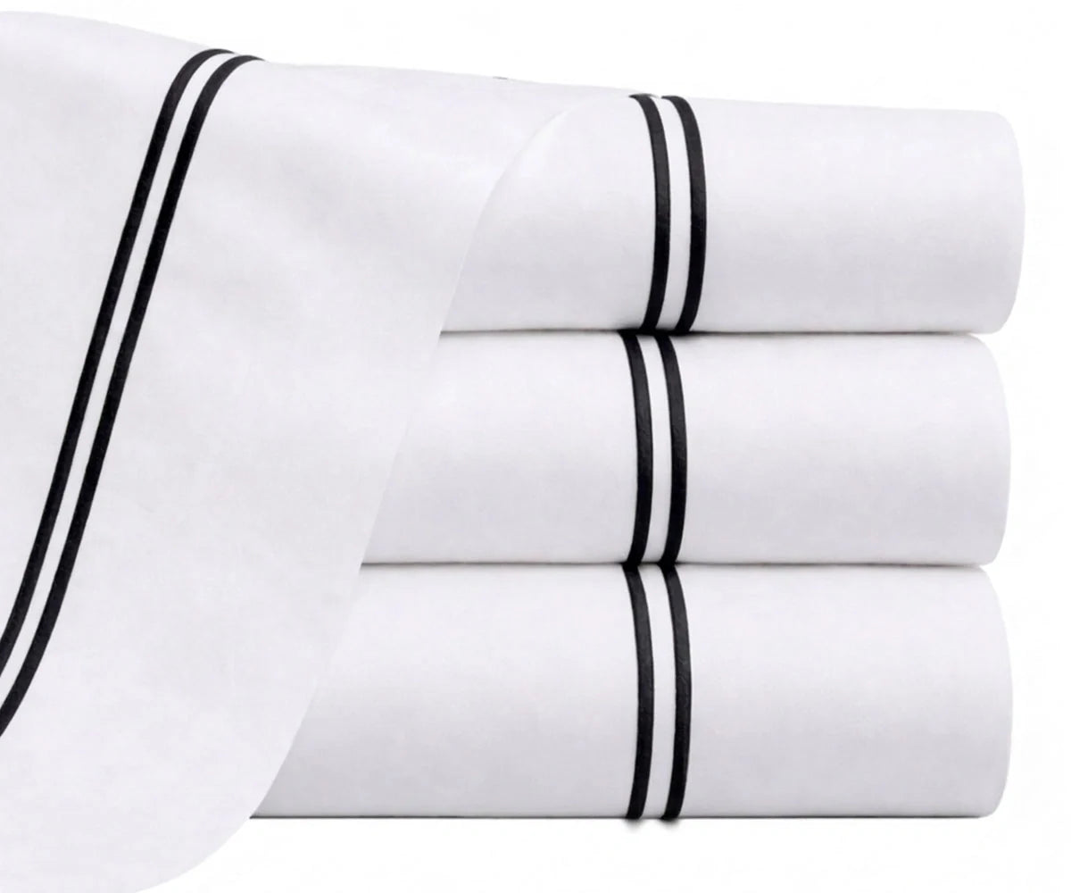 Cotton Flat Sheet - Line Embroidery