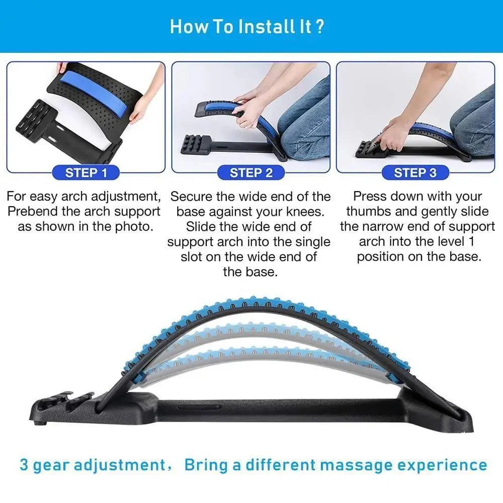 Black Purple Back Stretching Device Muscle Back Massage Relax Stretcher Posture Therapy Back Stretch Spine Pain Relief Stretcher Support Lower And Upper Muscle Pain Relief