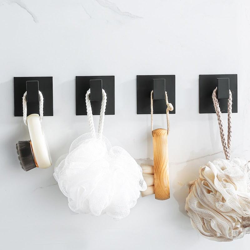 Black Self-Adhesive Wall Hooks For Hanging Keys Clothes Hanger Door Robe Hook Coat Rack Towel Holder Bathroom Accessories Matte Black Finish Wall Mount Coat Hat Door Hook Hanger Bathroom Accessories
