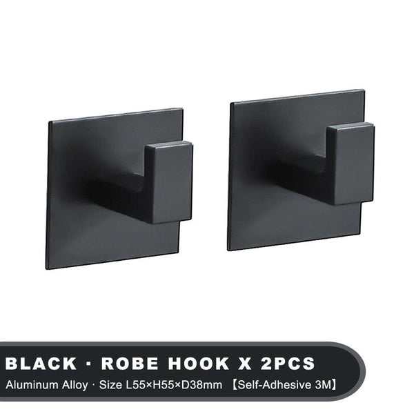 Black Self-Adhesive Wall Hooks For Hanging Keys Clothes Hanger Door Robe Hook Coat Rack Towel Holder Bathroom Accessories Matte Black Finish Wall Mount Coat Hat Door Hook Hanger Bathroom Accessories