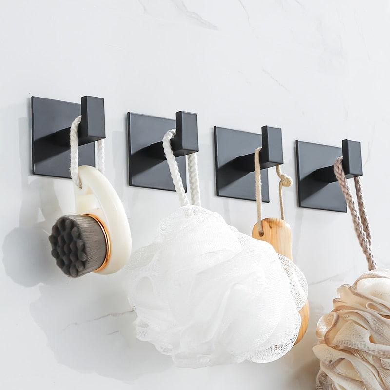 Black Self-Adhesive Wall Hooks For Hanging Keys Clothes Hanger Door Robe Hook Coat Rack Towel Holder Bathroom Accessories Matte Black Finish Wall Mount Coat Hat Door Hook Hanger Bathroom Accessories