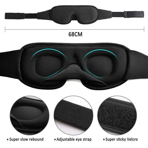 Black  Soft Padded Sleeping Mask For Eyes Lightweight Blindfold Night Mask Modern Adjustable Super Smooth Eye Patch For Sleep