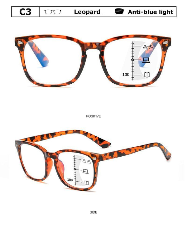 Black Square Multifocal Progressive Reading Glasses For  Men Fashion With Diopters Anti-glare Computer Reading Gaming TV Phones Transparent Glasses For Women Men
