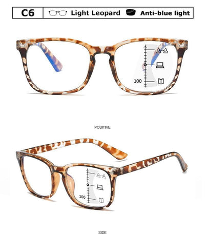 Black Square Multifocal Progressive Reading Glasses For  Men Fashion With Diopters Anti-glare Computer Reading Gaming TV Phones Transparent Glasses For Women Men