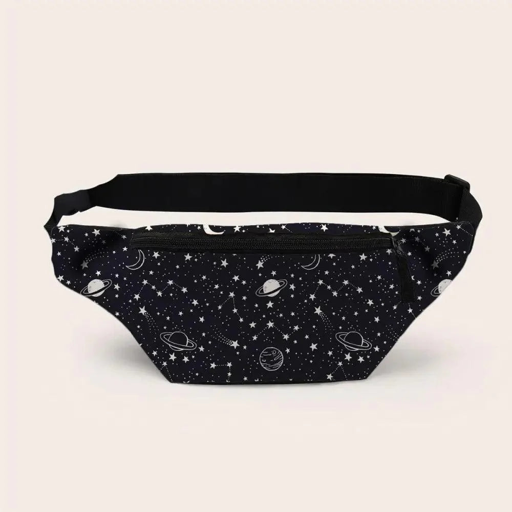 Black Starry Night Printed Fashion Fanny Pack Bum Bag For Daily Use Travel Stylish Belt Bag Waist Bag For Sports And Casual Use Festival Belt Waist Bag For Traveling