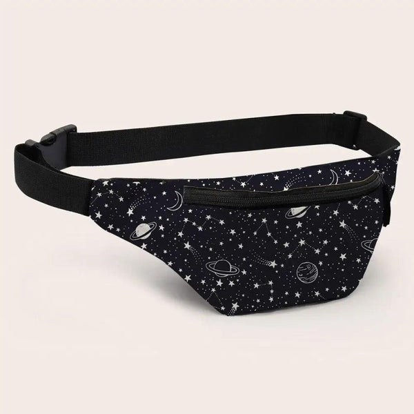 Black Starry Night Printed Fashion Fanny Pack Bum Bag For Daily Use Travel Stylish Belt Bag Waist Bag For Sports And Casual Use Festival Belt Waist Bag For Traveling