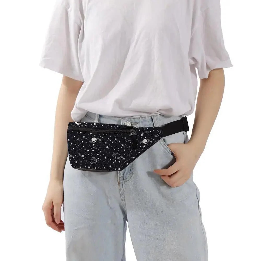 Black Starry Night Printed Fashion Fanny Pack Bum Bag For Daily Use Travel Stylish Belt Bag Waist Bag For Sports And Casual Use Festival Belt Waist Bag For Traveling