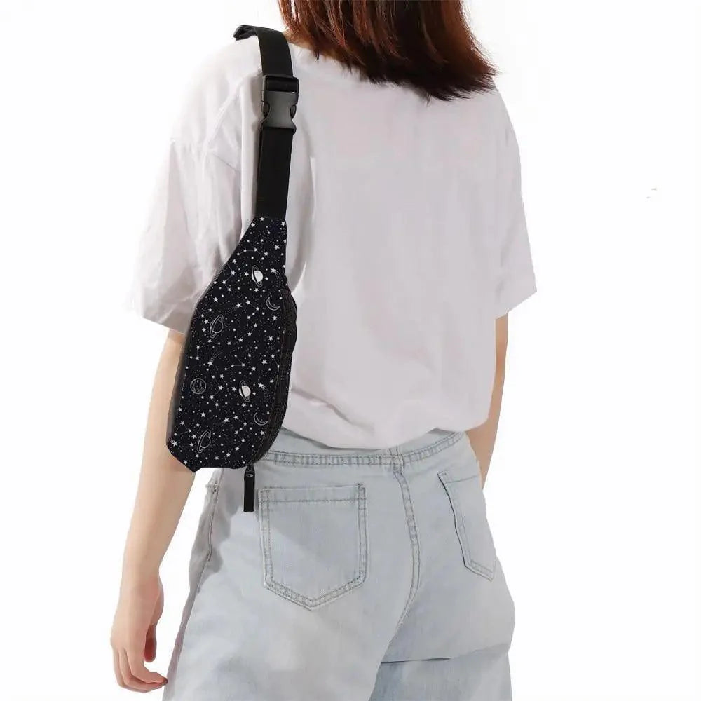 Black Starry Night Printed Fashion Fanny Pack Bum Bag For Daily Use Travel Stylish Belt Bag Waist Bag For Sports And Casual Use Festival Belt Waist Bag For Traveling