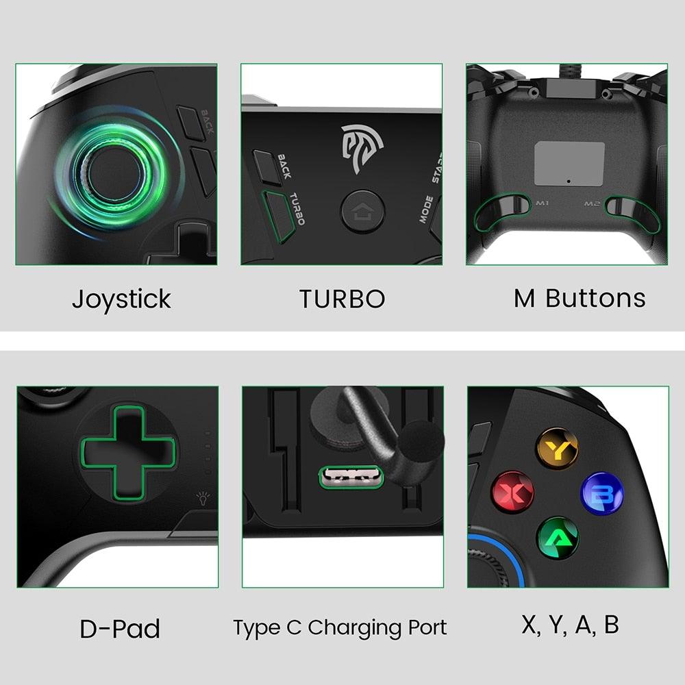 Black Sustainable Wired Joystick Game Controller With Customized Buttons Programable With PC Laptop