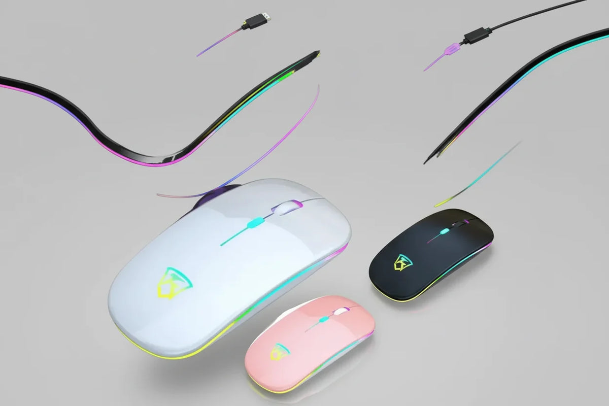 Black RGB Wireless Mouse - USB Rechargeable LED Wireless Gaming Mouse