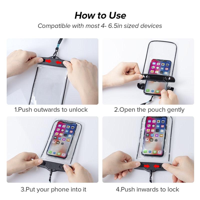 Black Waterproof Mobile Cover Pouch Mobile Case Phone Pouch for iPhone Outdoor Waterproof Phone Case Universal Bag For iPhone 13 12 11 Pro Max Waterproof Phone Pouch Case & Strap