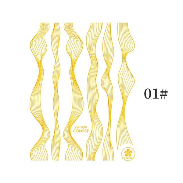 Black White 3D Nail Stickers Metal Gold Silver Geometric Tassel Strip Line Adhesive Transfer Decals Nail Art Design  Gold Silver Metal Nail Sticker  Metallic Curve Strip Line Nail Decal Self-Adhesive 3D Wave Design Nail Tips Decorations Manicure for Women