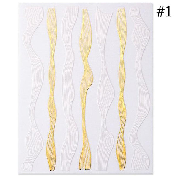 Black White 3D Nail Stickers Metal Gold Silver Geometric Tassel Strip Line Adhesive Transfer Decals Nail Art Design  Gold Silver Metal Nail Sticker  Metallic Curve Strip Line Nail Decal Self-Adhesive 3D Wave Design Nail Tips Decorations Manicure for Women