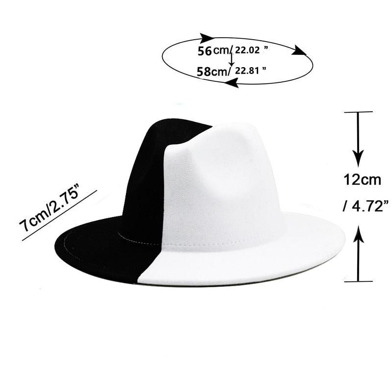 Black White Modern Unisex Fedora Hat Women Unisex Wide Brim Party Cowboy Cap Men Gentleman Wedding Hat Two Colors Fedora Hat Solid Color Wide Brim Winter Autumn Hat
