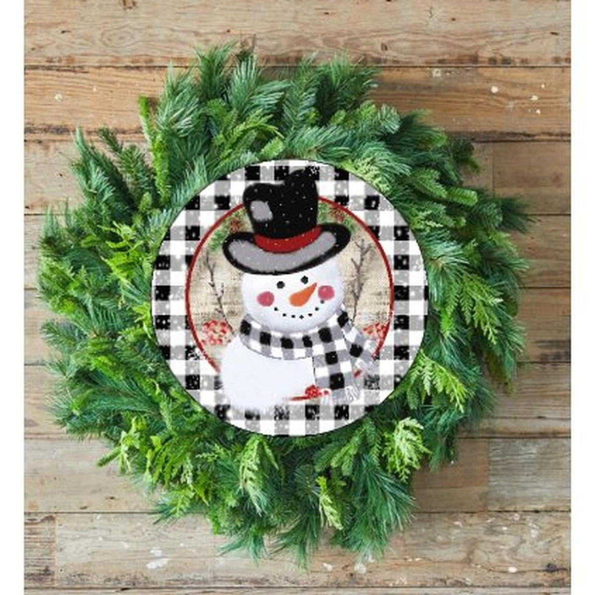 Black White Plaid Snowman Sign