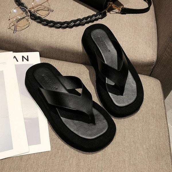 Black White Thick Bottom Flip Flops Women Famous Design Clip Toe Slippers Platform Slides Beach Comfort Thong Style Flip Flops Sandals For Women With Arch Support For Comfortable Walk