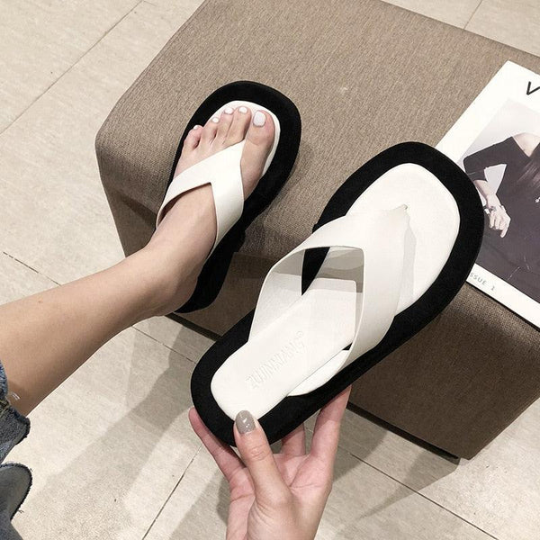 Black White Thick Bottom Flip Flops Women Famous Design Clip Toe Slippers Platform Slides Beach Comfort Thong Style Flip Flops Sandals For Women With Arch Support For Comfortable Walk