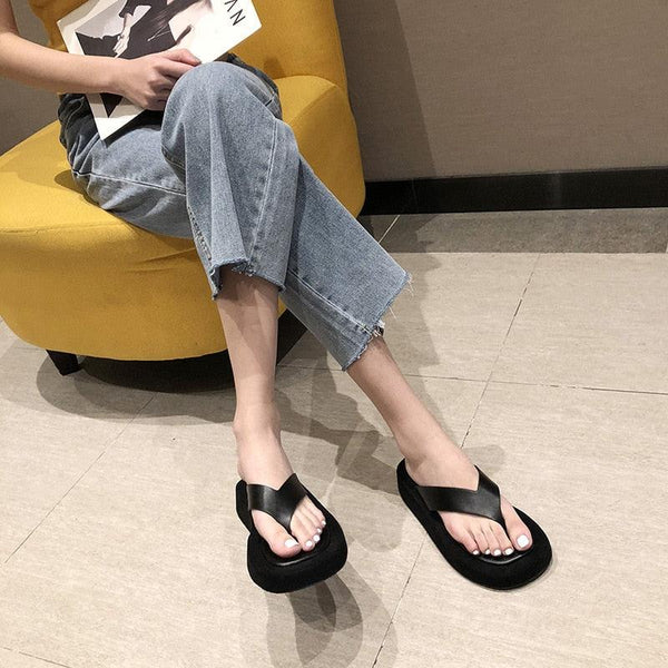 Black White Thick Bottom Flip Flops Women Famous Design Clip Toe Slippers Platform Slides Beach Comfort Thong Style Flip Flops Sandals For Women With Arch Support For Comfortable Walk