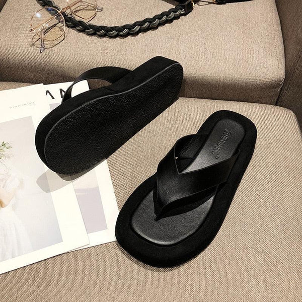 Black White Thick Bottom Flip Flops Women Famous Design Clip Toe Slippers Platform Slides Beach Comfort Thong Style Flip Flops Sandals For Women With Arch Support For Comfortable Walk