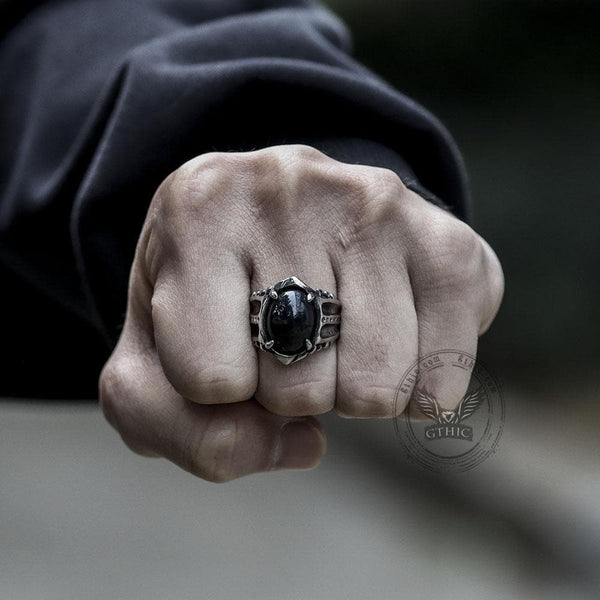 Black Agate Stainless Steel Punk Gothic Ring