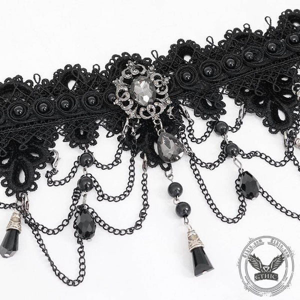 Black Chain Design Broad Lace Gothic Choker