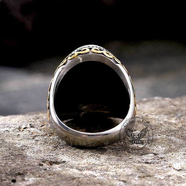 Black Crack Turquoise Patterned Stainless Steel Ring