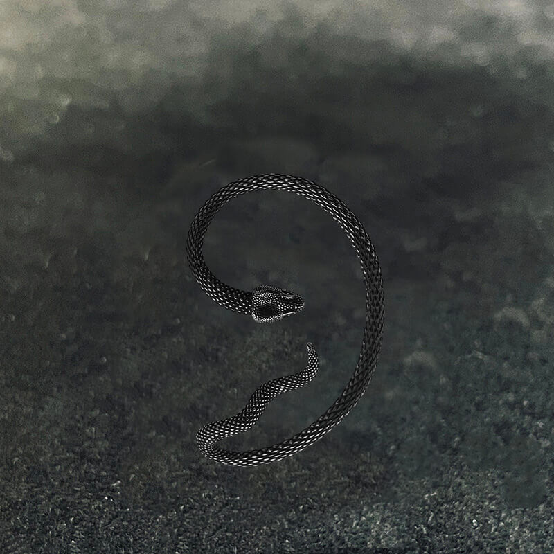 Black Crawling Snake Stainless Steel Ear Cuffs