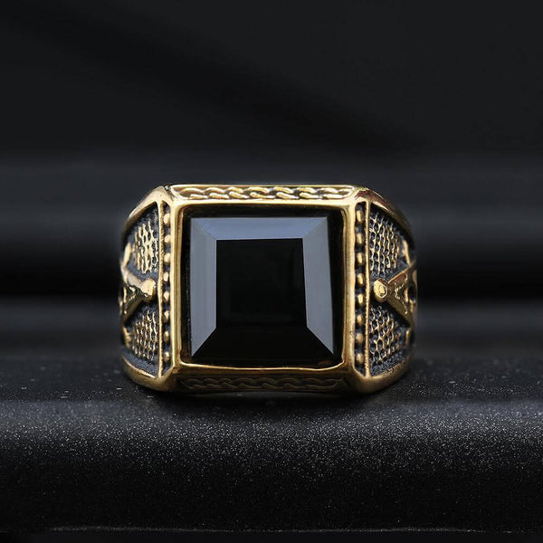 Black Gemstone Stainless Steel Masonic Ring