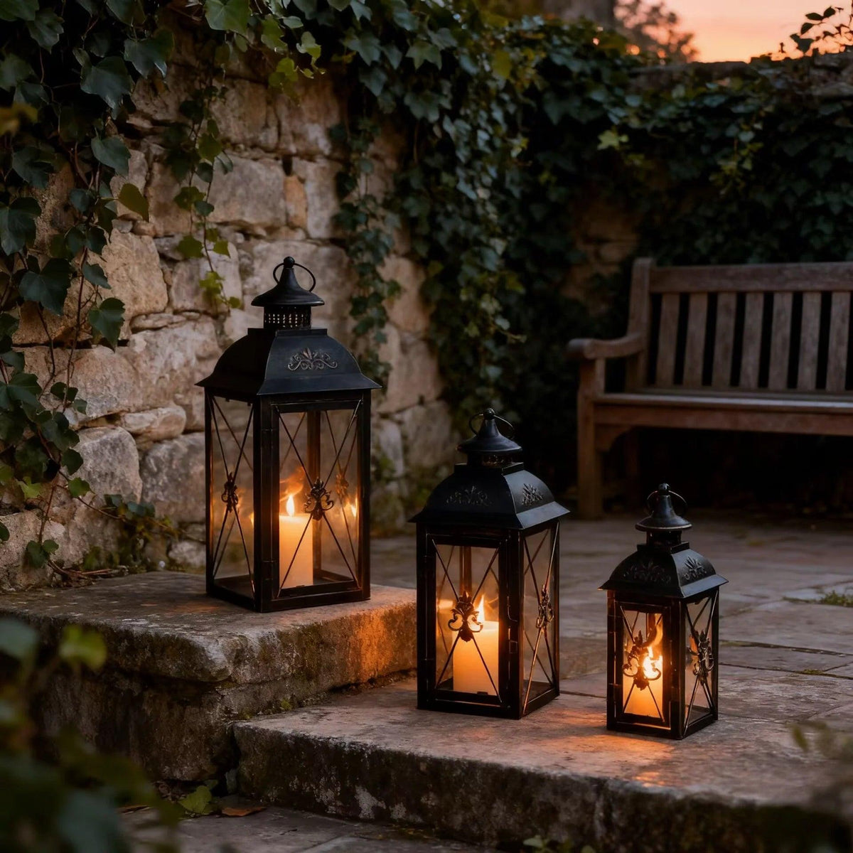 Set of 3- 19'' High Decorative Hanging Lantern (Black)   13.5'' & 9.5''
