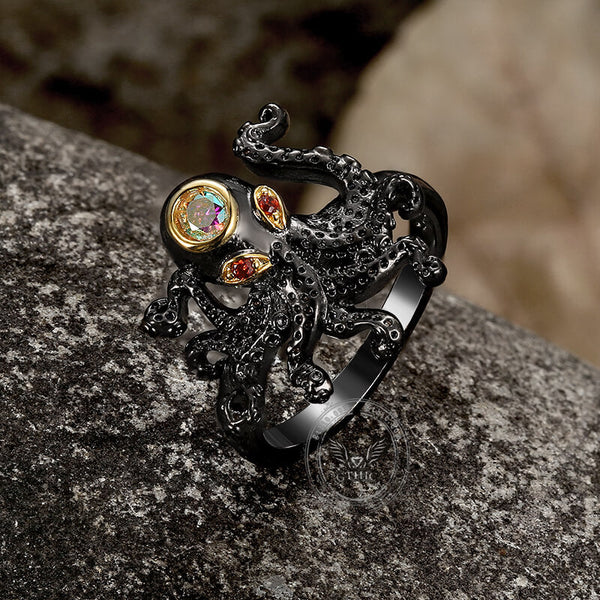 Black Octopus Brass Ring
