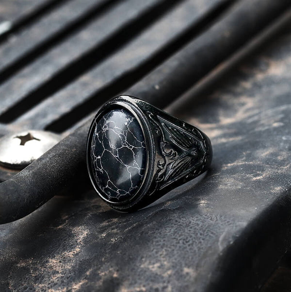 Black Turquoise Patterned Stainless Steel Ring