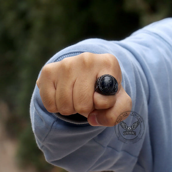 Black Turquoise Patterned Stainless Steel Ring