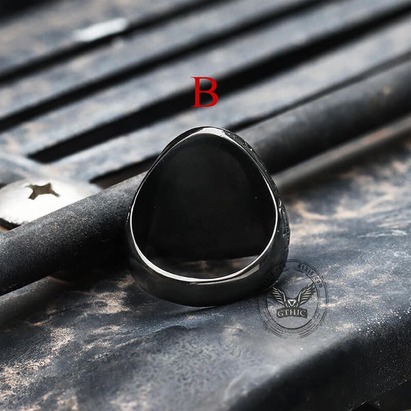 Black Turquoise Patterned Stainless Steel Ring