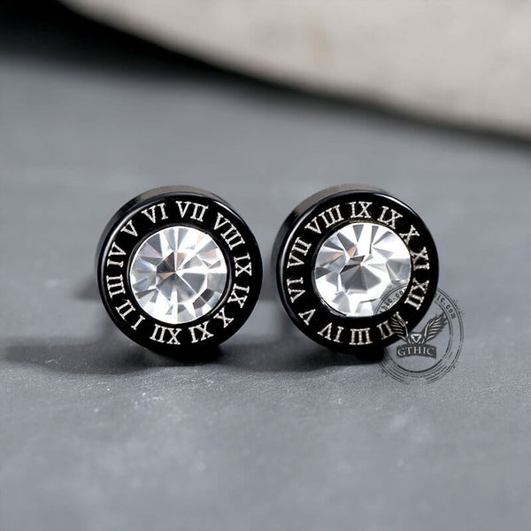 Black Roman Numeral Stainless Steel Punk Stud Earrings