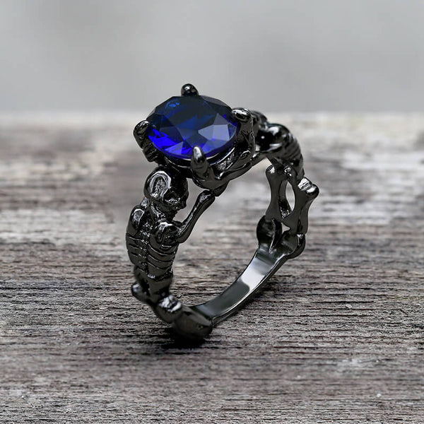 Black Skull Tribute Gem Brass Ring