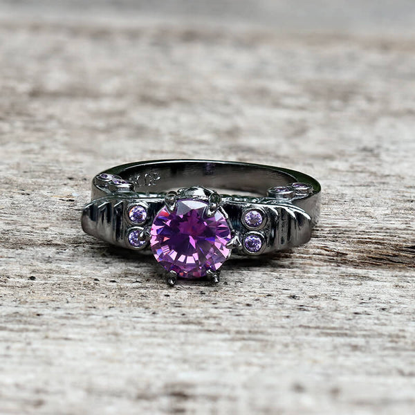 Black Skull Zircon Inlaid Brass Ring